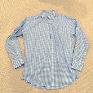 Peter Millar nanoluxe button down dress shirt light blue white checkered medium